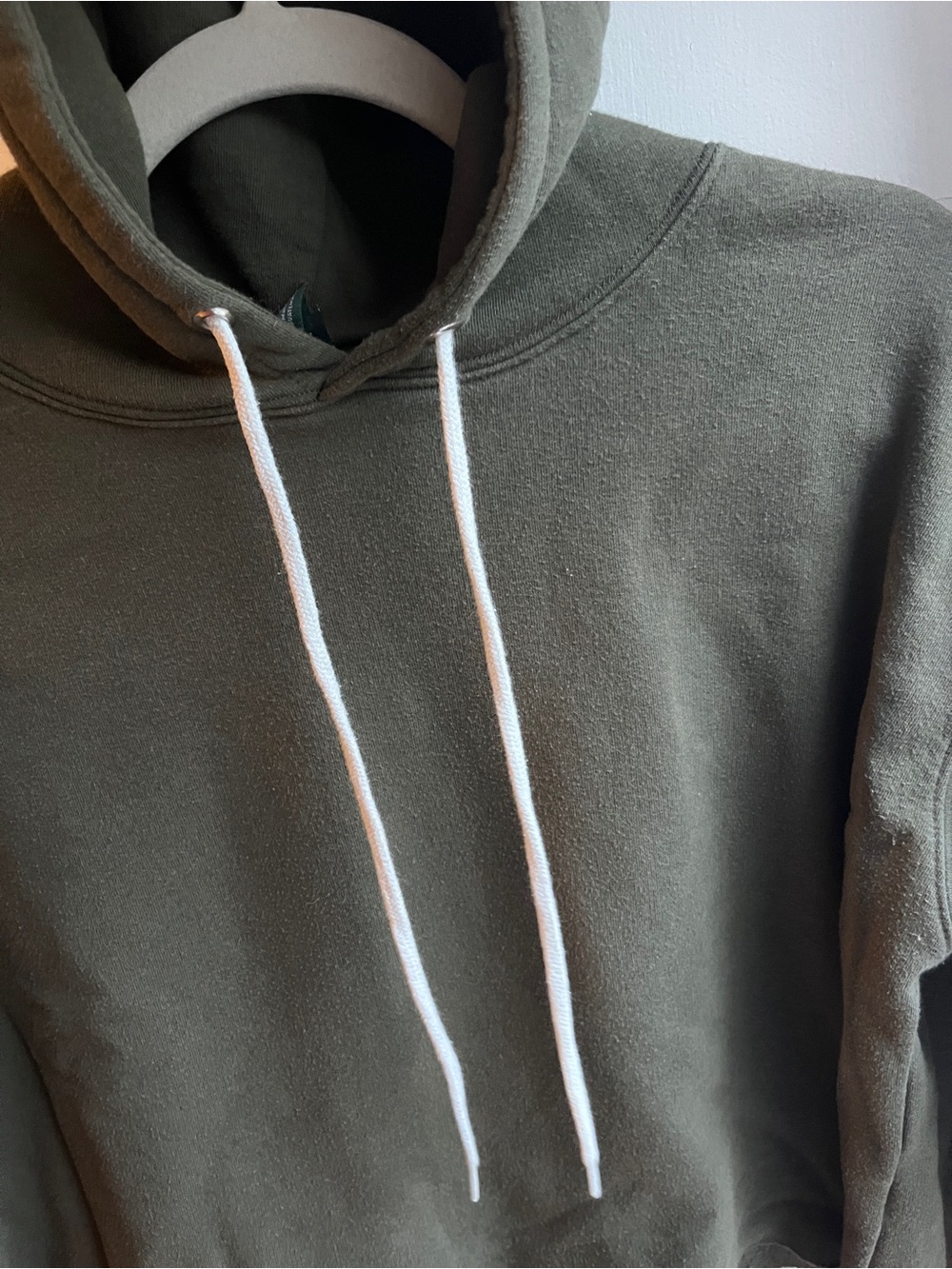 Olive Cropped Hooded Sweater with Drawstring - Picture 2 of 3